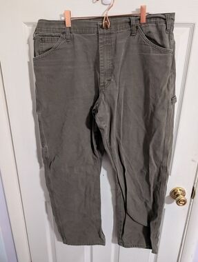 Dickies Carpenter Pants Men's Size 38x30 Green Duck Canvas Relaxed Fit